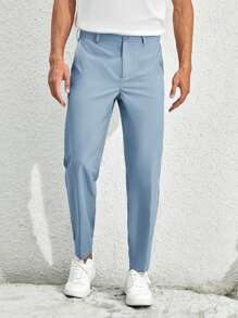 Manfinity VCAY Hombres Pantalones de traje con bolsillo oblicuo unicolor - Neblina azul - Ver 1