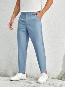 Manfinity VCAY Hombres Pantalones de traje con bolsillo oblicuo unicolor - Neblina azul - Ver 3