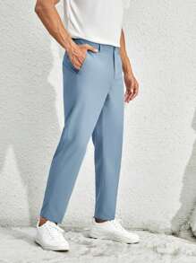 Manfinity VCAY Hombres Pantalones de traje con bolsillo oblicuo unicolor - Neblina azul - Ver 4