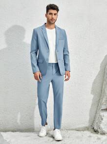 Manfinity VCAY Hombres Pantalones de traje con bolsillo oblicuo unicolor - Neblina azul - Ver 5