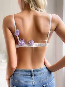Floral Lace Triangle Bralet - White - View 4