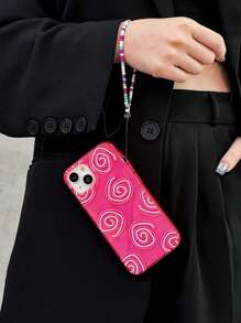 Spiral Print Phone Case With Beaded Lanyard - Multicolor - View 2