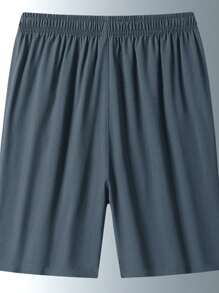 男士字母圖案拉鍊口袋短褲 - 灰色 - 查看 2