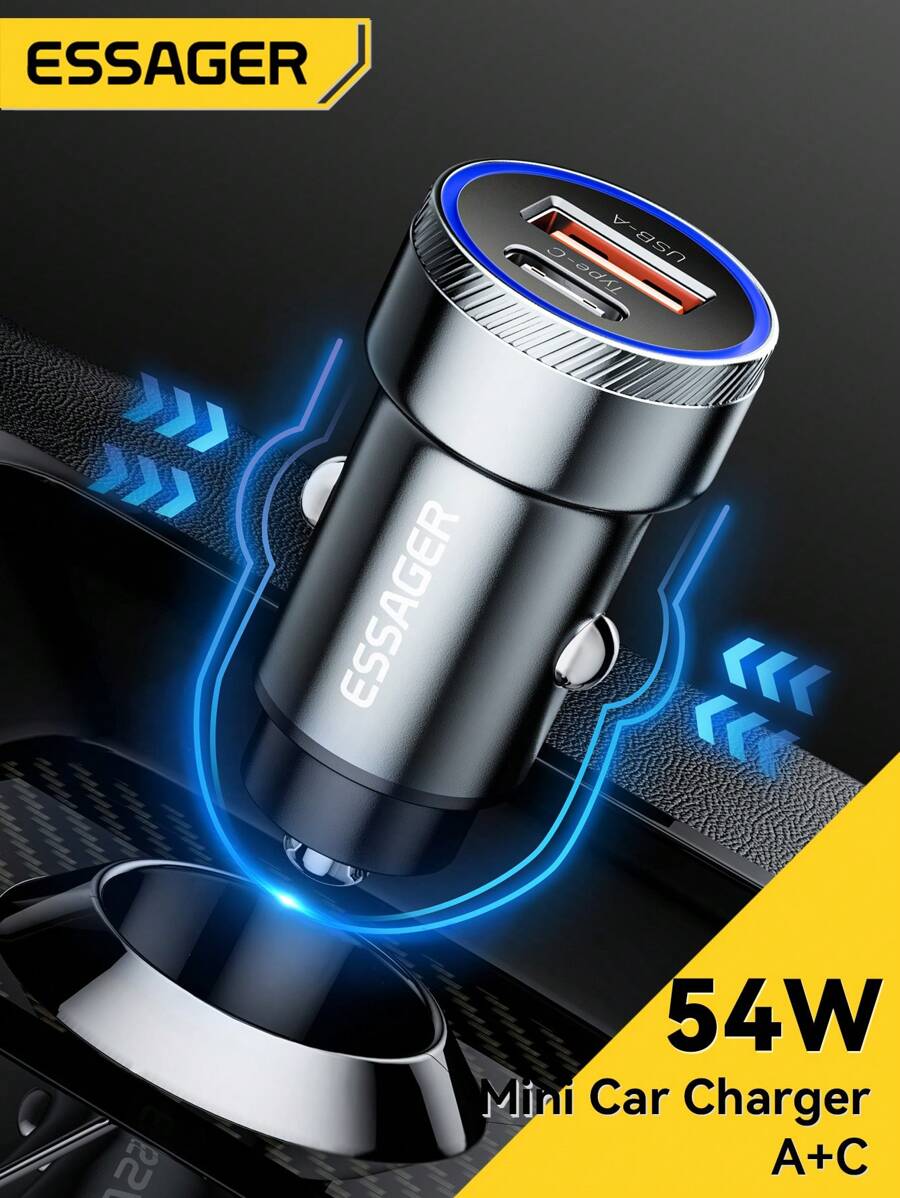 Cargador de coche USB C de Essager, carga rápida QC 4.0 PD3.0 de 45W, cargador de teléfono móvil tipo C compatible con iPhone 14 13 12