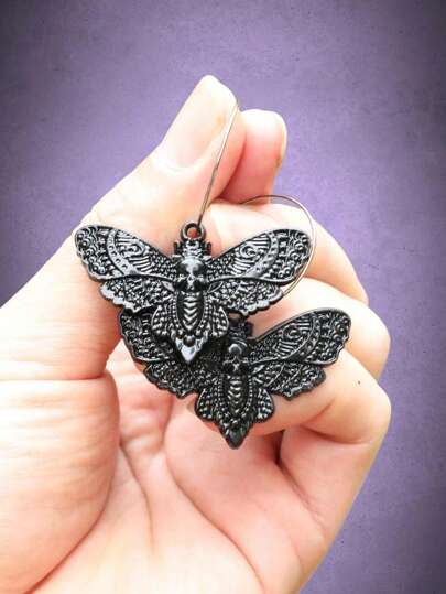 Goth 1pair Punk Zinc Alloy Butterfly Decor Drop Earrings For Women For Daily Decoration