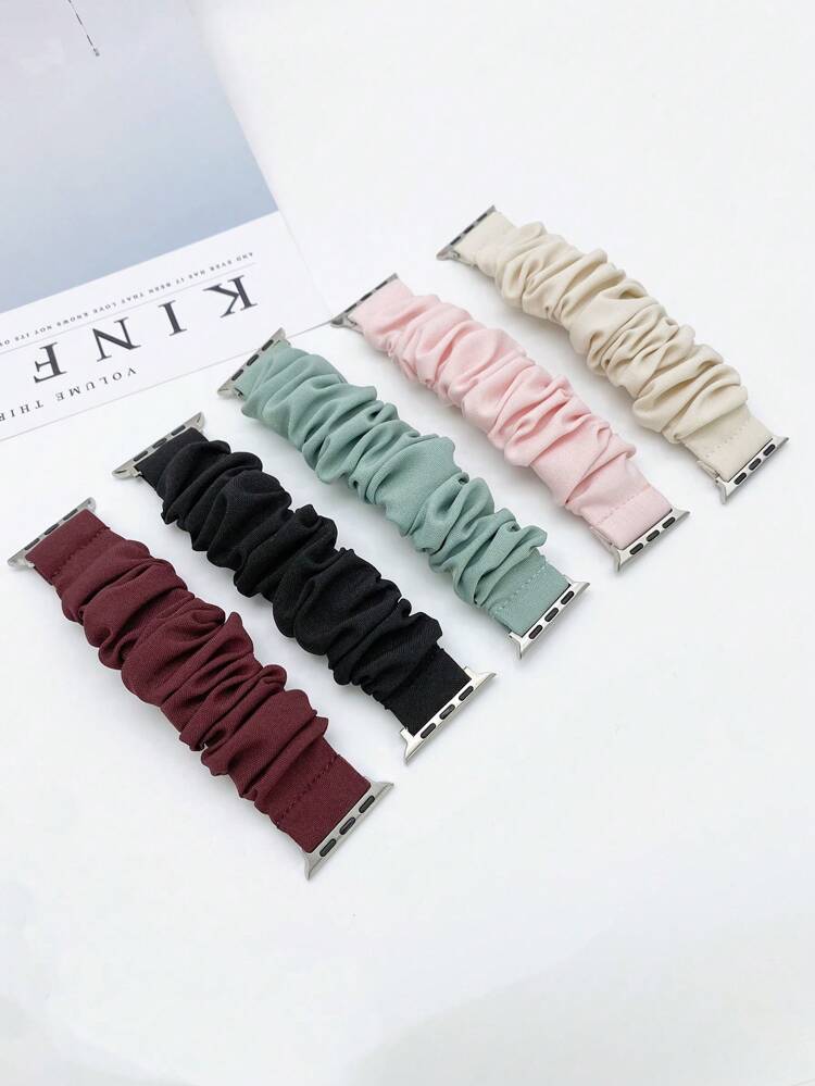 5pcs/Set Unisex Solid Color Scrunchie Apple Watch Band, Fits For Apple Watch Series Ultra/SE/8/7/6/5/4/3/2, 49mm/45mm/44mm/42mm/40mm/41mm/38mm