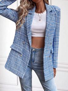 Aveloria 粗花呢雙排釦西裝外套工作服 - 霧霾藍 - 查看 1