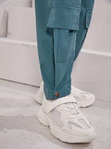 Girls Flap Pocket Cargo Pants - Blue - View 3