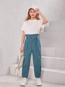 Girls Flap Pocket Cargo Pants - Blue - View 5