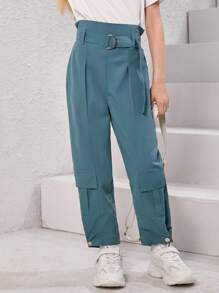 Girls Flap Pocket Cargo Pants - Blue - View 6
