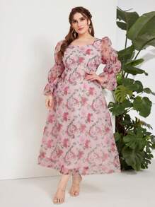 Modelyn Plus Allover Floral Print Organza Overlay Dress - Multicolor - View 2