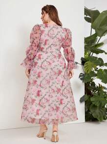 Modelyn Plus Allover Floral Print Organza Overlay Dress - Multicolor - View 3