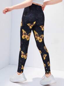 Girls Butterfly Print Leggings - Black - View 2
