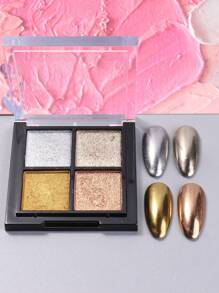 金属镜面粉指甲亮粉，1 盒 Y2K 美学 4 色纯金属铬粉颜料美甲 DIY 指甲饰品指甲宝石指甲用品 - 彩色 - 查看 2