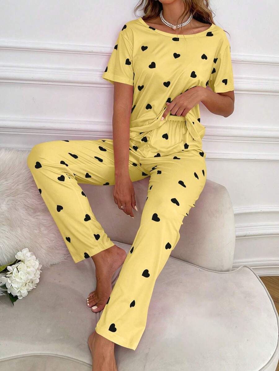 Heart Print Tee & Pants PJ Set / Pajama Set