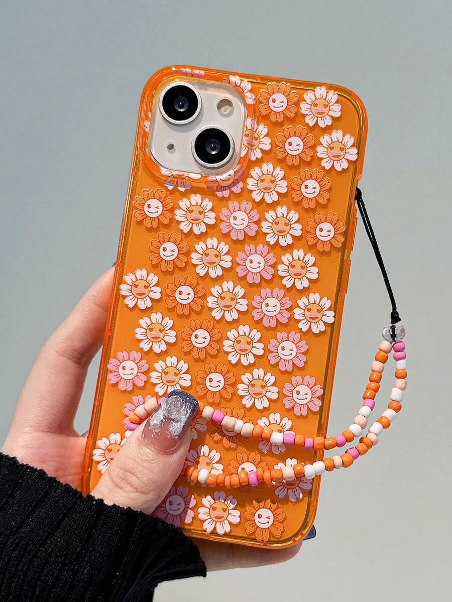 Sun Flower  emoji Anti-fall phone case with lanyard bead chain - Multicolor - View 1