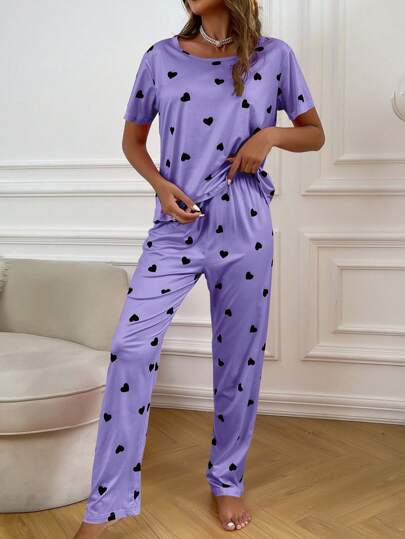 Heart Print Tee Pants PJ Set Pajama view 4