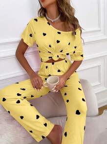 Heart Print Tee & Pants PJ Set / Pajama Set