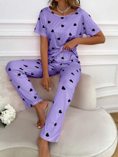 Heart Print Tee Pants PJ Set Pajama view 6