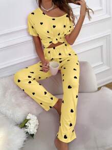 Heart Print Tee & Pants PJ Set / Pajama Set