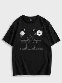 ROMWE MEN Street Life Nam Bông Slogan Con số & Đồ họa hành tinh Áo thun - màu đen - Xem 1