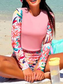 Tropical Print High Neck Tankini Summer Beach - Multicolor - View 8