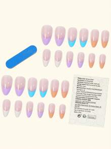 Instantly Upgrade Your Look With 24Pcs Long Pointed Colored French Style Fully Covers Fake Nails And Is Suitable For Women And Girls Press On Nails Nail Supplies Nails - Multicolor - View 2