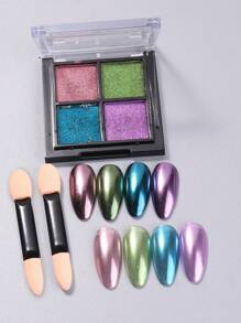 Kim loại 4 màu tráng gương Bột móng tay lấp lánh, 1 hộp Bột làm móng bột màu Chrome rắn - Nhiều màu - Xem 1