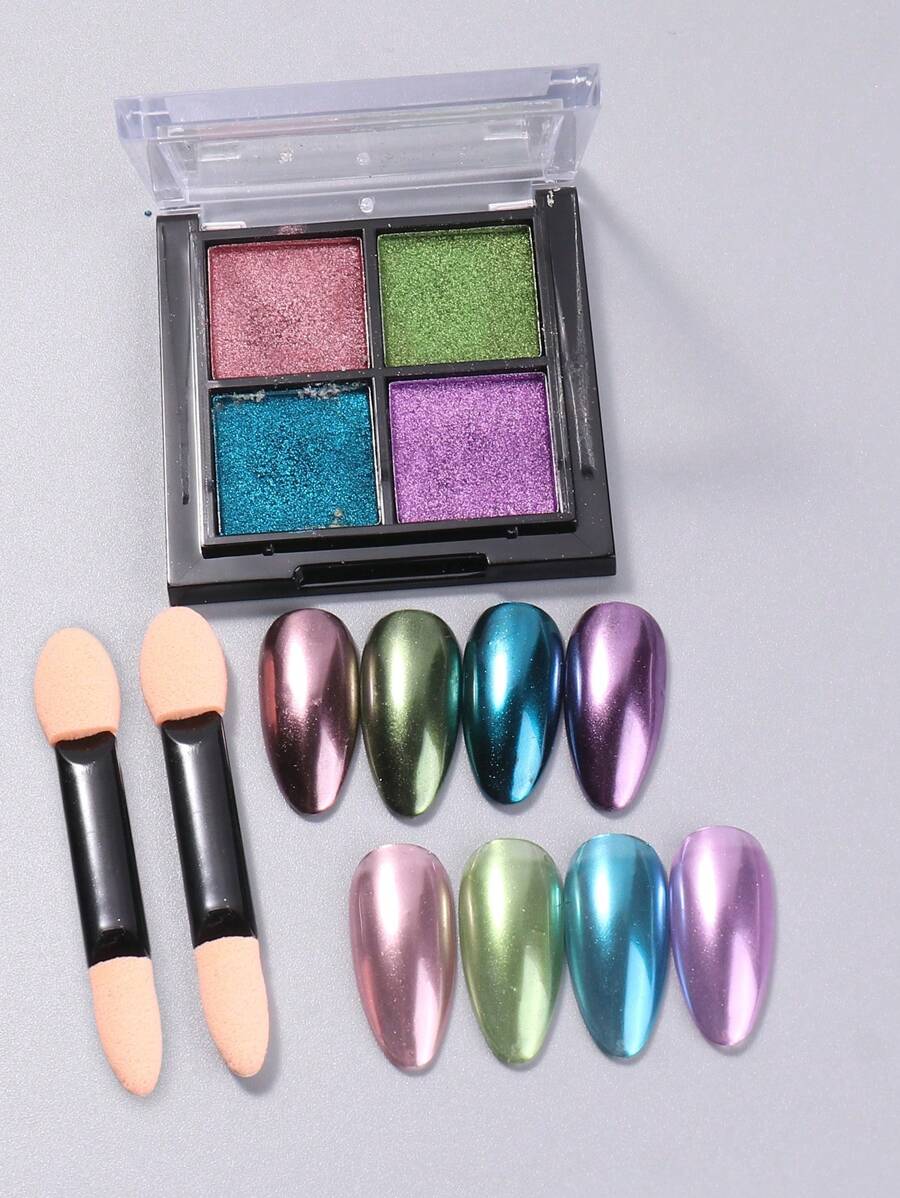 Kim loại 4 màu tráng gương Bột móng tay lấp lánh, 1 hộp Bột làm móng bột màu Chrome rắn - Nhiều màu - Xem 1