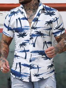 Manfinity RSRT Nam In Cây Dừa Tay Ngắn In Họa Tiết Kỳ Nghỉ Sơ Mi, Quà Tặng Bạn Trai - Xanh và trắng - Xem 5