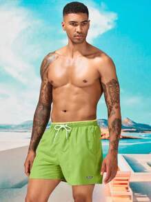 Manfinity Swimmode Quần short nam đi biển Dây kéo Túi Lá thư - màu xanh lá - Xem 6