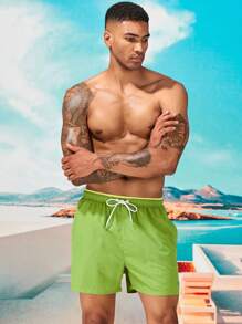 Manfinity Swimmode Quần short nam đi biển Dây kéo Túi Lá thư - màu xanh lá - Xem 8