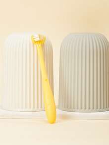 meomill 1pc Baby Yellow Star & Moon Embossed Three Sided Brush Head Toothbrush - Green - View 2