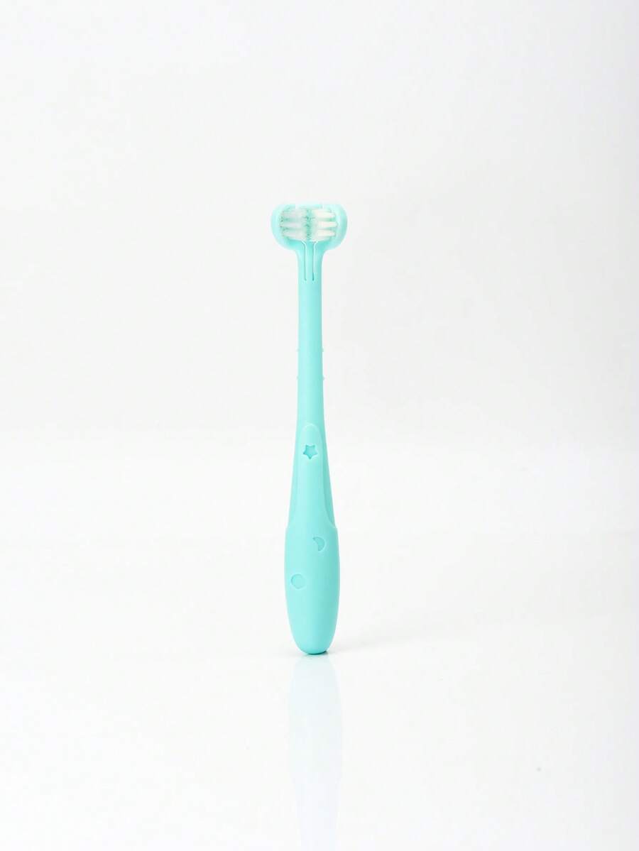 meomill 1pc Baby Blue Star & Moon Embossed Three Sided Brush Head Toothbrush - Blue - View 1