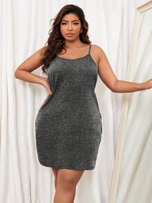 大碼側邊鏤空吊帶睡裙 - 深灰色 - 查看 4