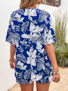SHEIN LUNE con estampado tropical de hombros caídos Kimono & Shorts