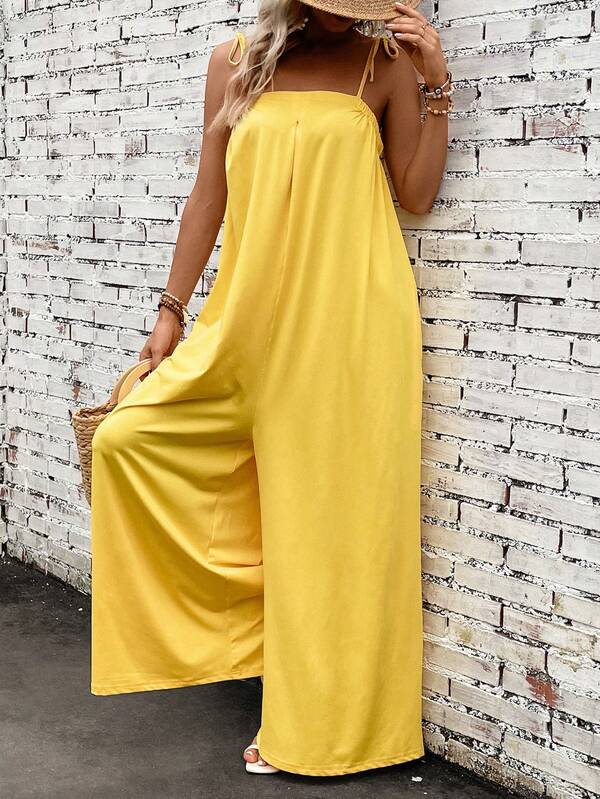SHEIN VCAY Tie Shoulder Hidden Pocket Wide Leg Cami Jumpsuit SHEIN USA