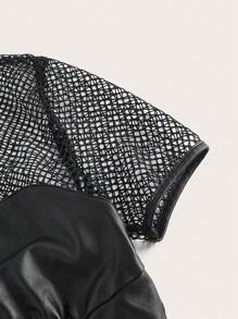 SHEIN ICON Áo nữ Bất đối xứng Tương phản Mesh cắt Nút phía trước màu trơn Gợi cảm - màu đen - Xem 7