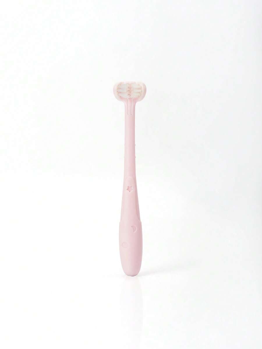 meomill 1pc Baby Pink Star & Moon Embossed Three Sided Brush Head Toothbrush - Pink - View 1