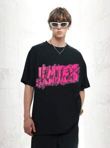 Men Letter Graphic Drop Shoulder Tee - Black - View 3