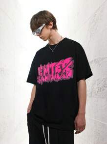 Men Letter Graphic Drop Shoulder Tee - Black - View 6