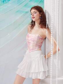 SHEIN MOD Tie Dye Ruched Bandana Hem Crop Tube Top