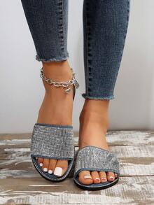 女士水鑽裝飾單帶塑膠魅力四射涼鞋 - 藍色 - 查看 6