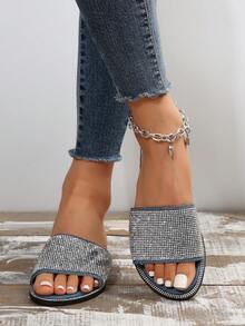 女士水鑽裝飾單帶塑膠魅力四射涼鞋 - 藍色 - 查看 7