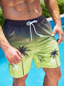 Surfspeed 男士椰子樹圖案漸層腰部抽繩泳褲 - 彩色 - 查看 1