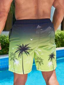Surfspeed 男士椰子樹圖案漸層腰部抽繩泳褲 - 彩色 - 查看 2