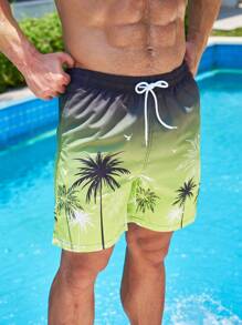 Surfspeed 男士椰子樹圖案漸層腰部抽繩泳褲 - 彩色 - 查看 7