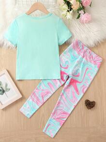 小女童獨角獸和字母圖案睡衣套裝 - 彩色 - 查看 2