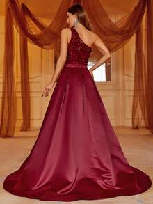 Faeriesty Women's Sleeveless Sequin Patchwork Formal Dress - Burgundy - View 2