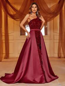 Faeriesty Women's Sleeveless Sequin Patchwork Formal Dress - Burgundy - View 6